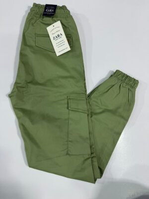 Branded Olive Green Cargo Trousers – Utility Streetwear with Rugged Functionality